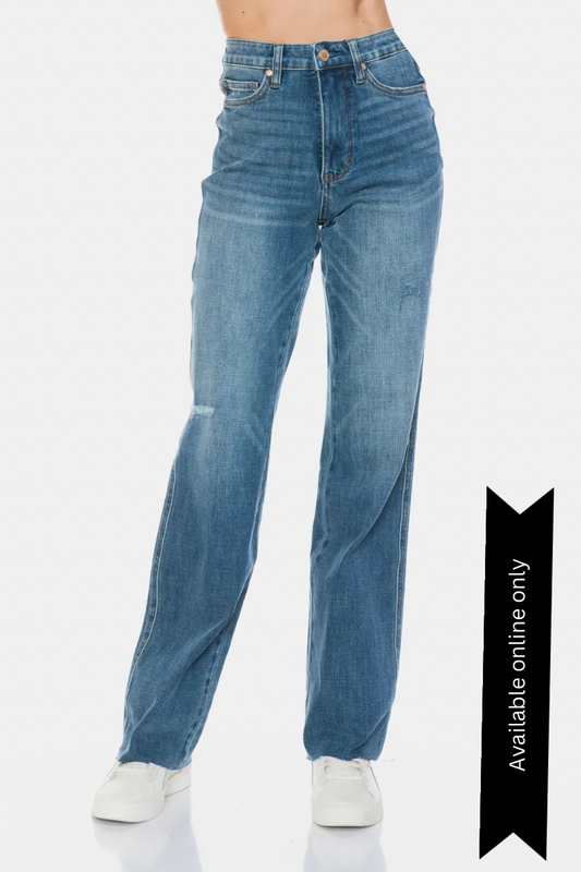 Judy Blue Full Size Tummy Control Cut Raw Hem Straight Jeans