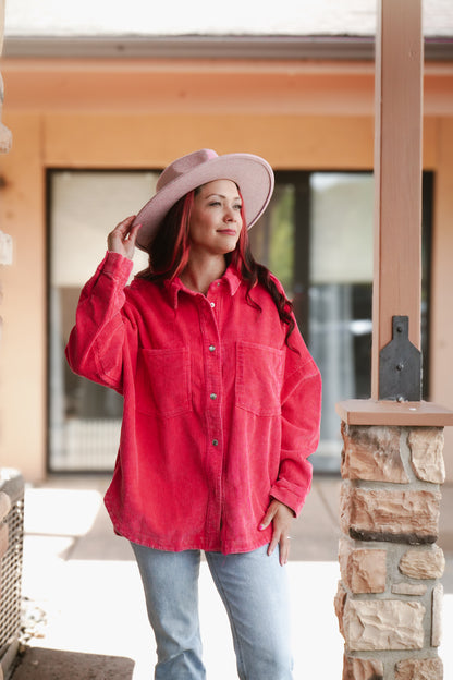 Washed Corduroy Shacket w/Front Pockets