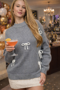 Bow Crew Neck LS Pullover Sweater