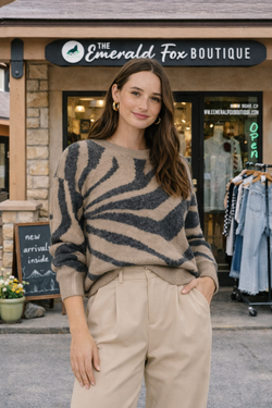 Zebra Print Long Sleeve Knit Sweater