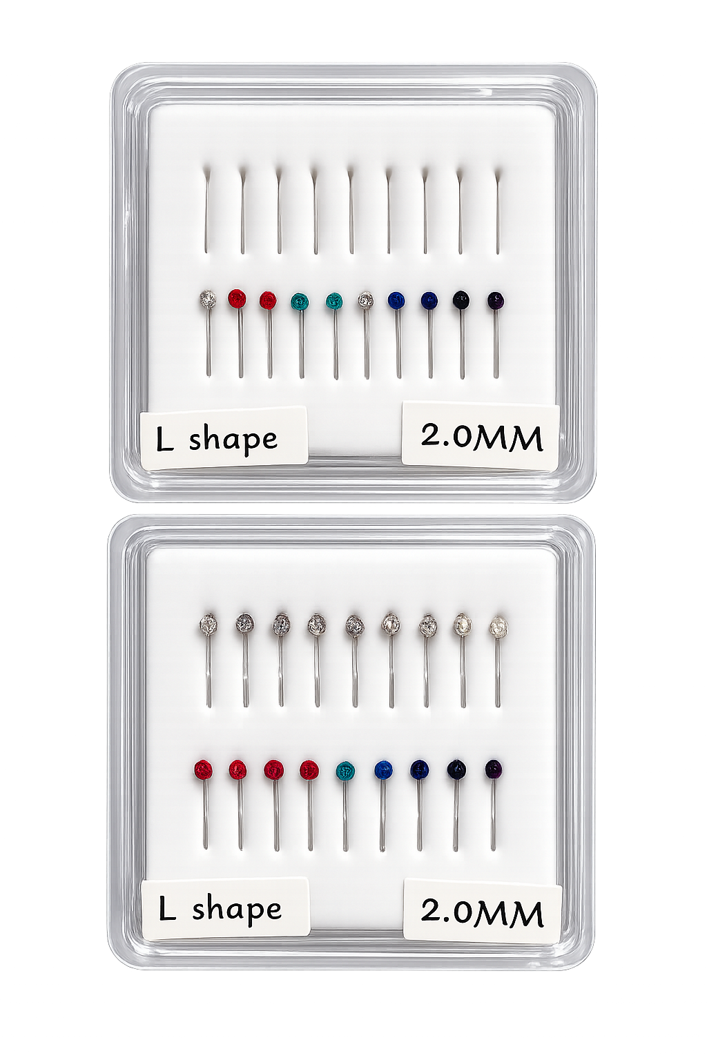 29 PC OF BIO-FLEX MIXED COLOR ROUND CZ L-SHAPE NOSE RINGS BUNDLE