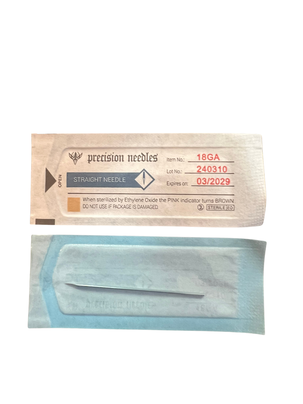 18GA Straight Piercing Needles (1.0 × 48mm) – Sterile EO – 96 Pieces – Precision Needles