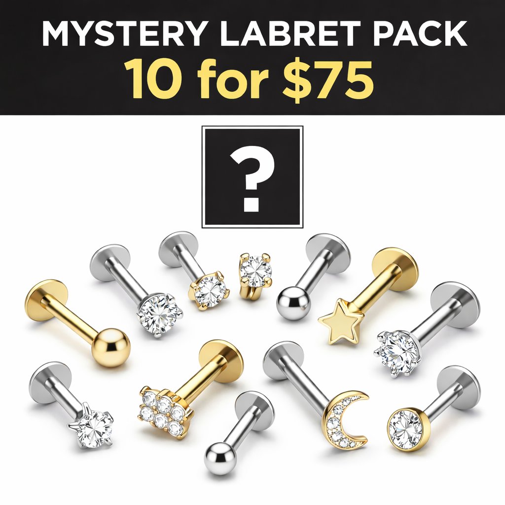 Titanium Labret Jewelry Bundle – 10 Piece Assorted Pack (Gold & Silver)