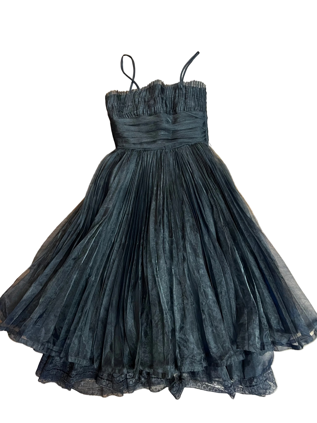 Vintage Y2K Betsey Johnson Evening Black Pleated Tulle Lace Party Dress