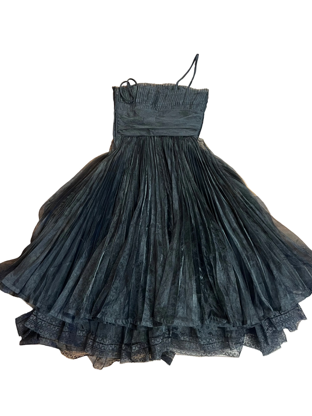 Vintage Y2K Betsey Johnson Evening Black Pleated Tulle Lace Party Dress