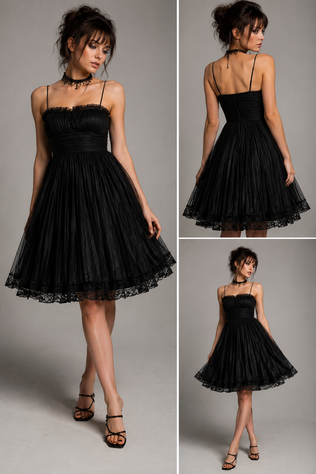 Vintage Y2K Betsey Johnson Evening Black Pleated Tulle Lace Party Dress