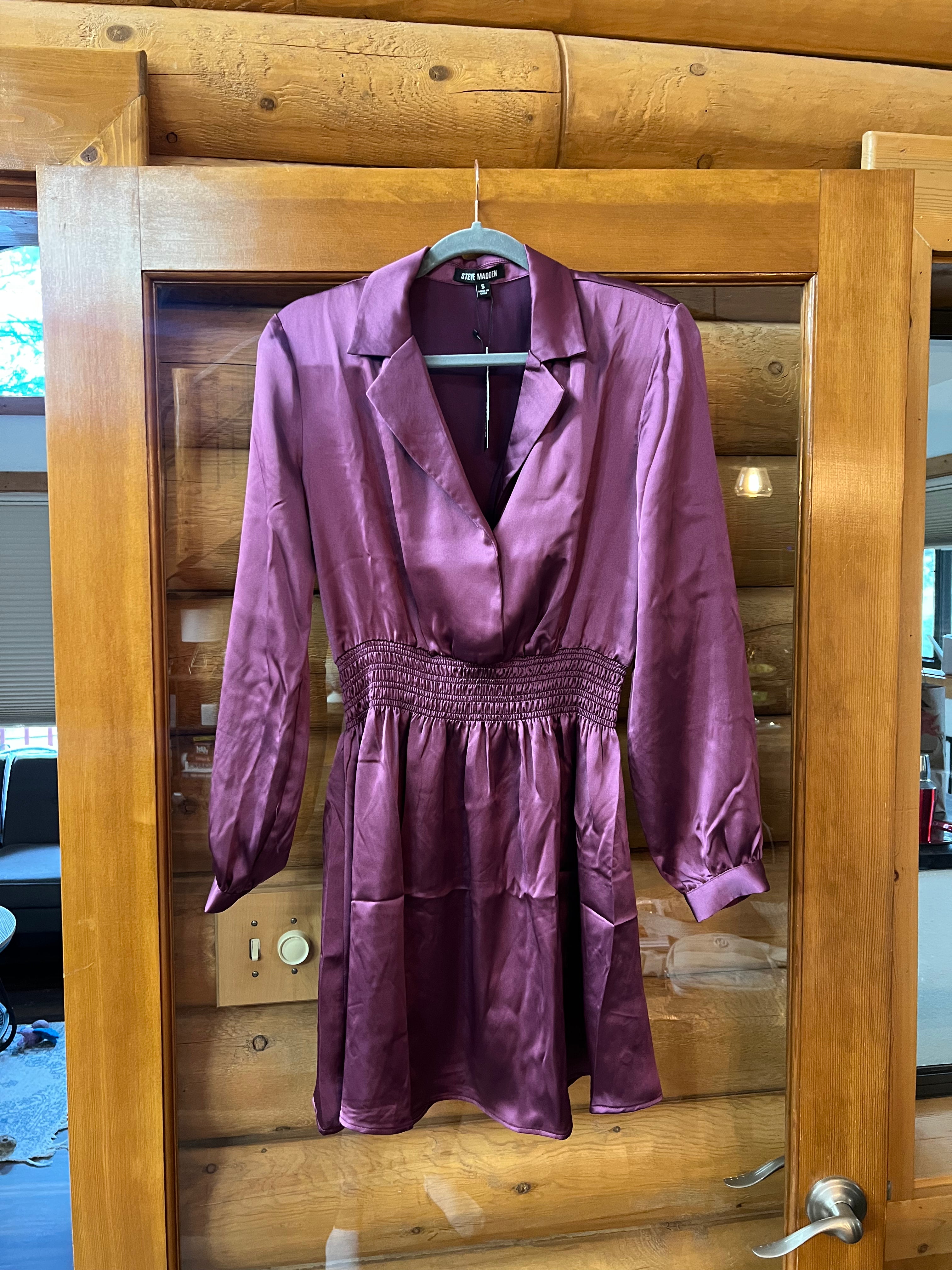 NWT Steve Madden Plum Satin Smocked Waist Mini Dress