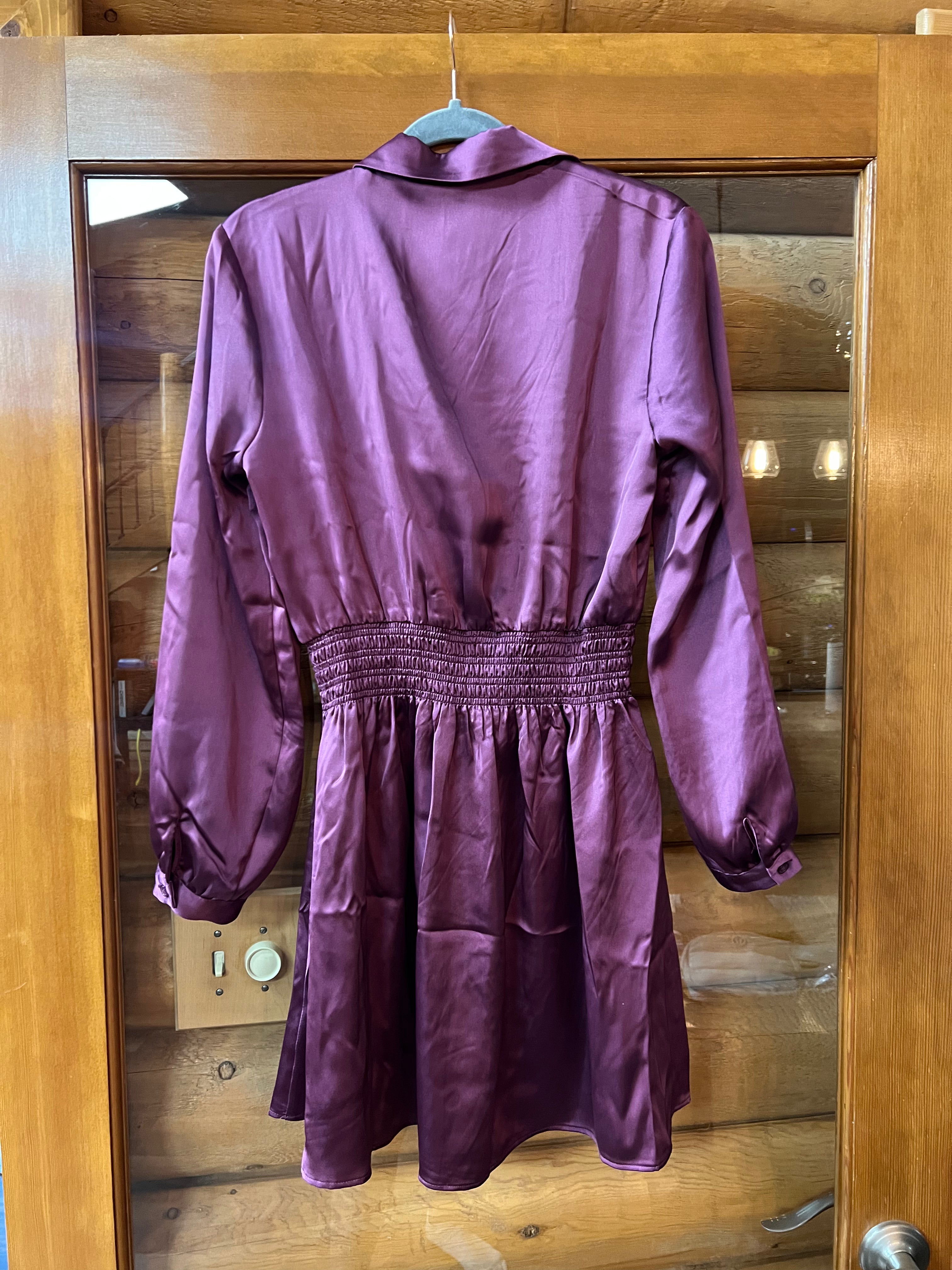 NWT Steve Madden Plum Satin Smocked Waist Mini Dress