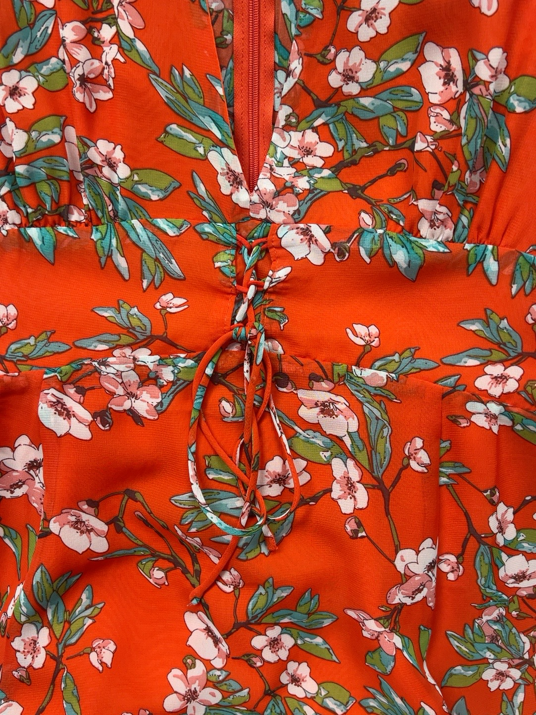 Scarlet Blossom Floral Maxi Dress with Plunging V-Neck & Front Slit-Gently Used