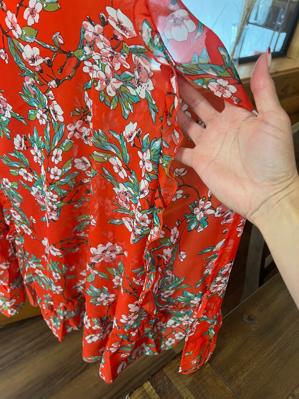 Scarlet Blossom Floral Maxi Dress with Plunging V-Neck & Front Slit-Gently Used