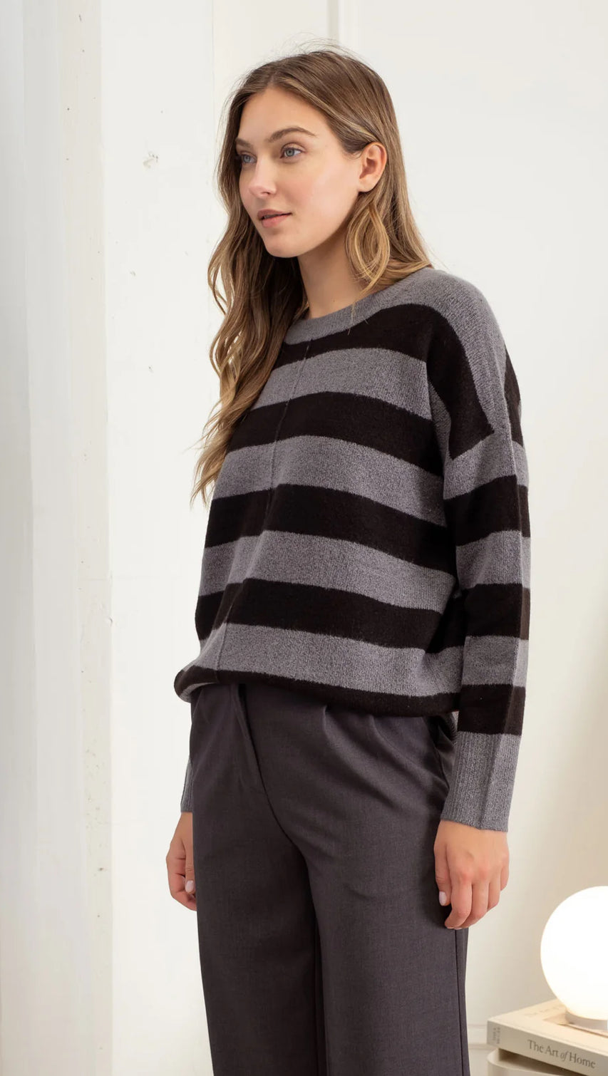 Striped Crew Long Sleeve Knit Sweater