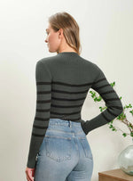 Stripe Mock Neck Long Sleeve Knit Sweater