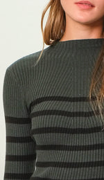 Stripe Mock Neck Long Sleeve Knit Sweater