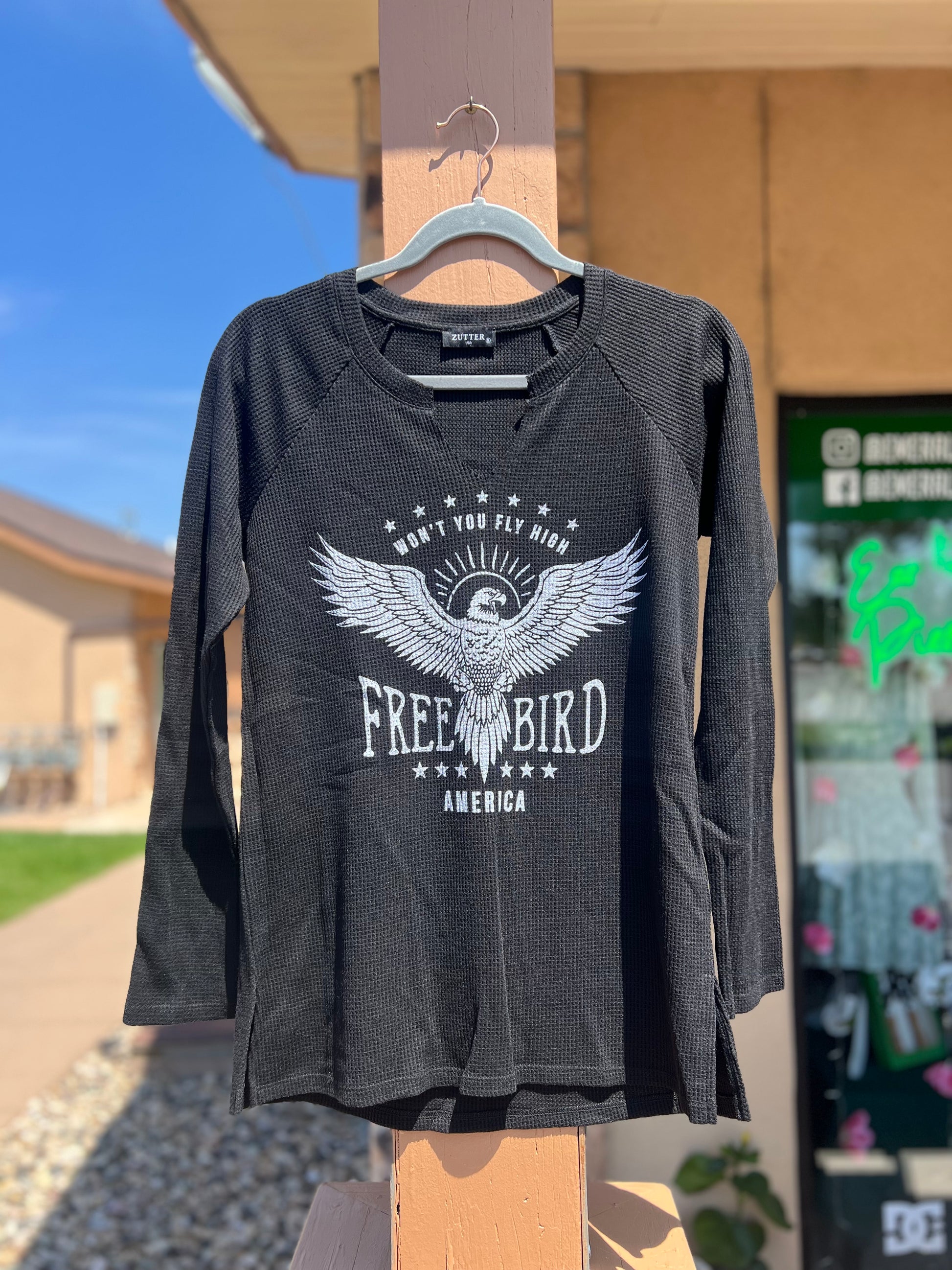 Free Bird Waffle Knit LS Graphic Tshirt