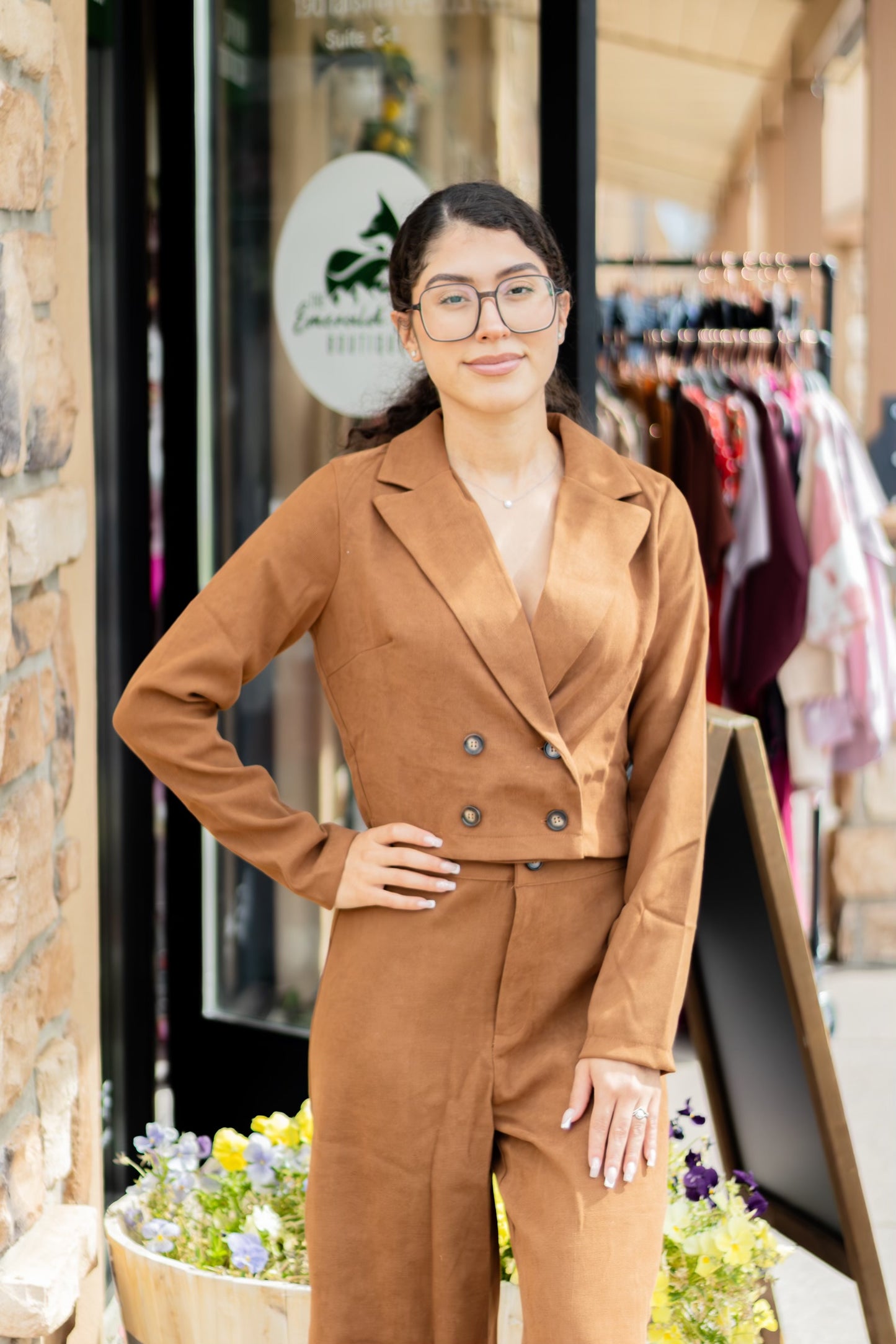 Cropped Blazer and Pants Two-Piece Set 