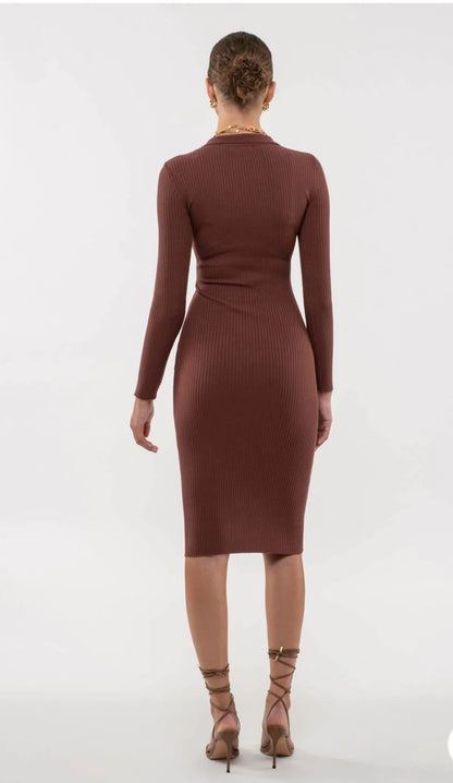 Collared Rib Knit Midi Dress.