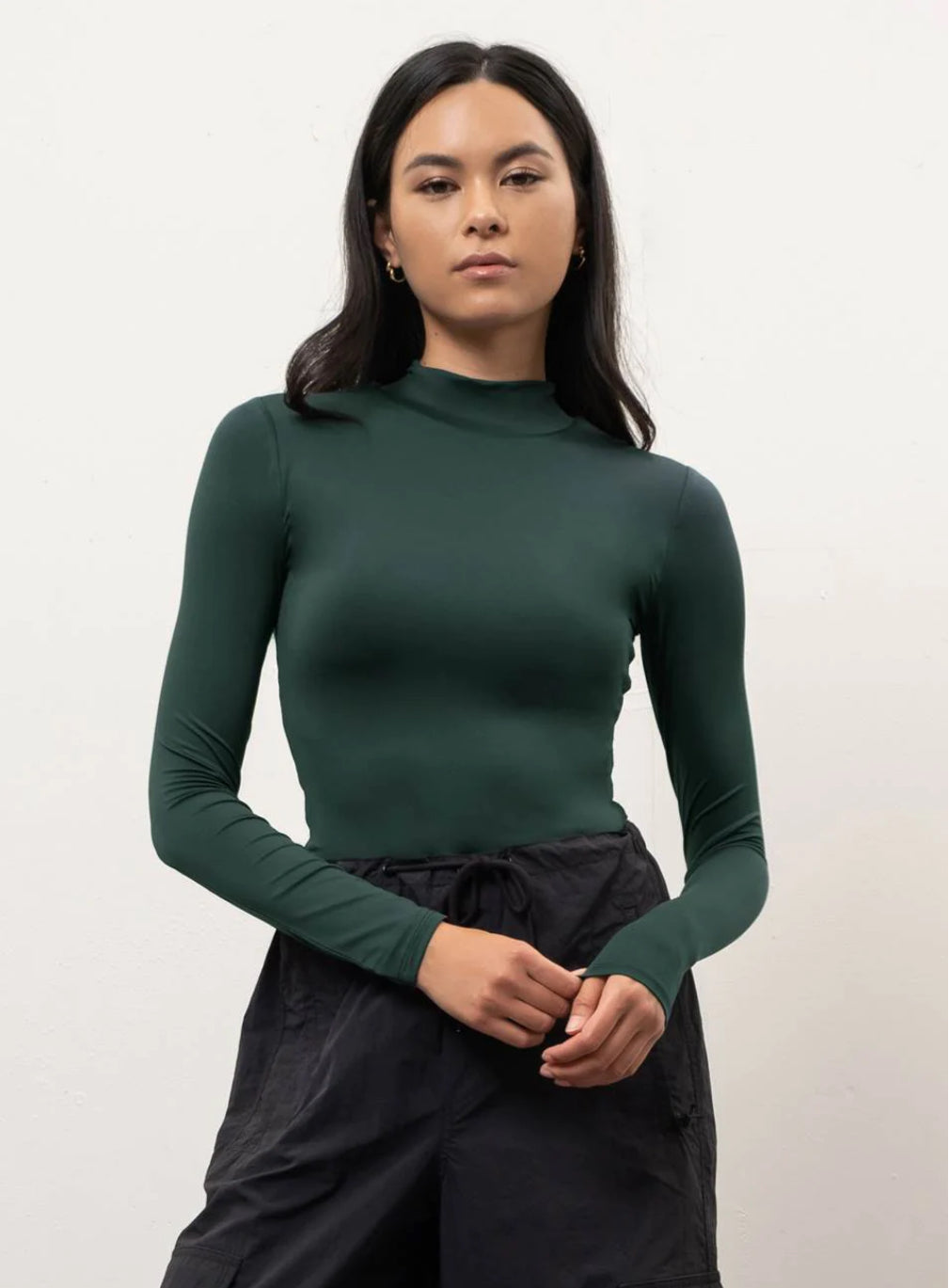 Solid Mock Neck Long Sleeve Bodysuit.