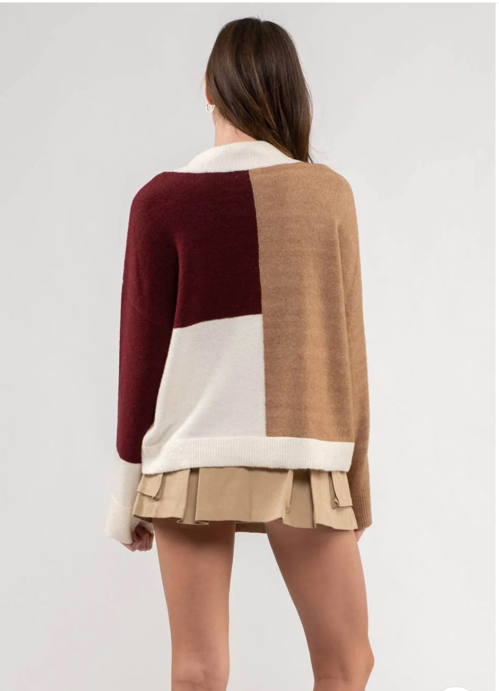 Mock Neck Color Block Sweater