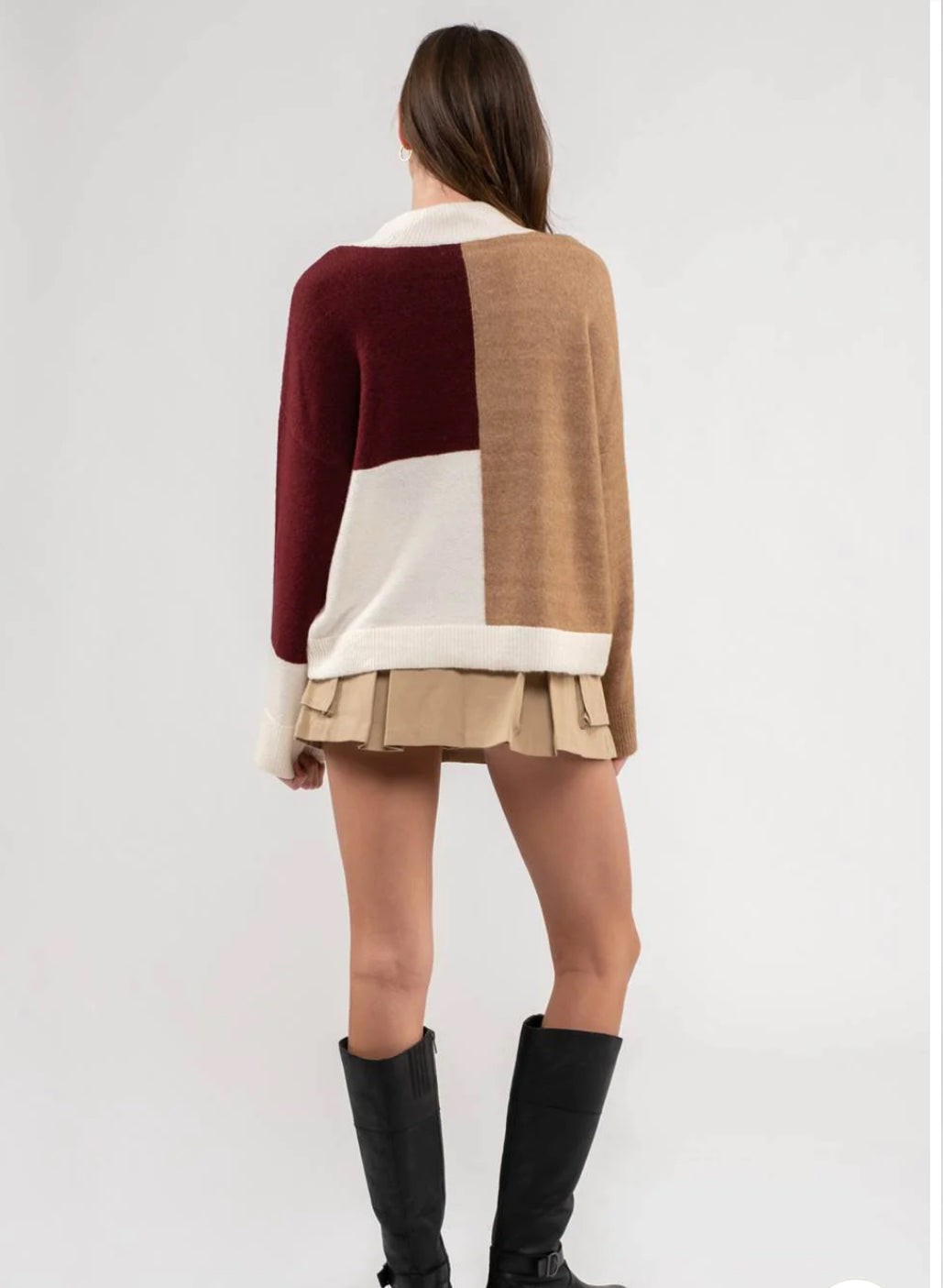 Mock Neck Color Block Sweater.