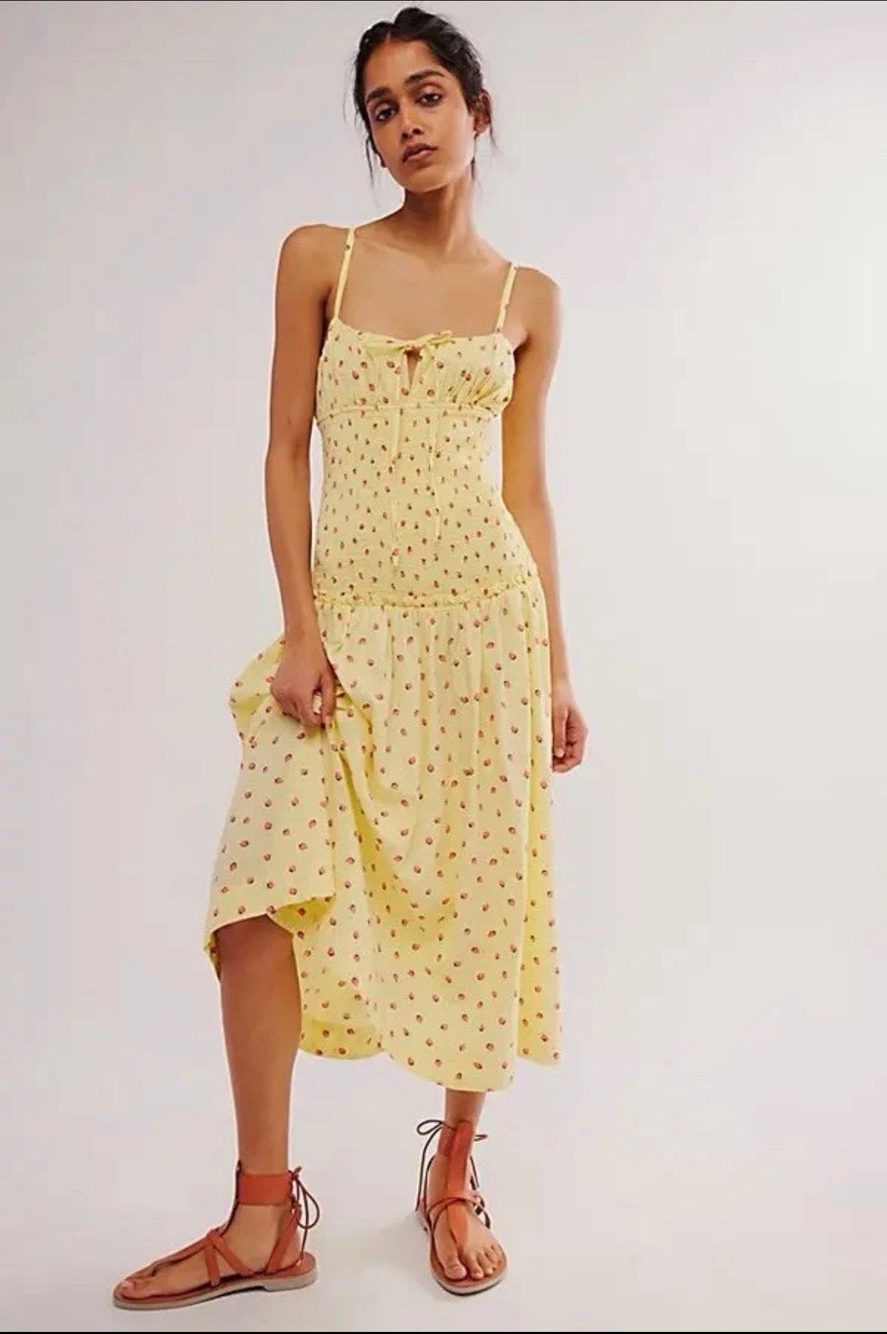 Pre-Loved Free People Lavender Daze Strawberry Print Smocked Midi Dress