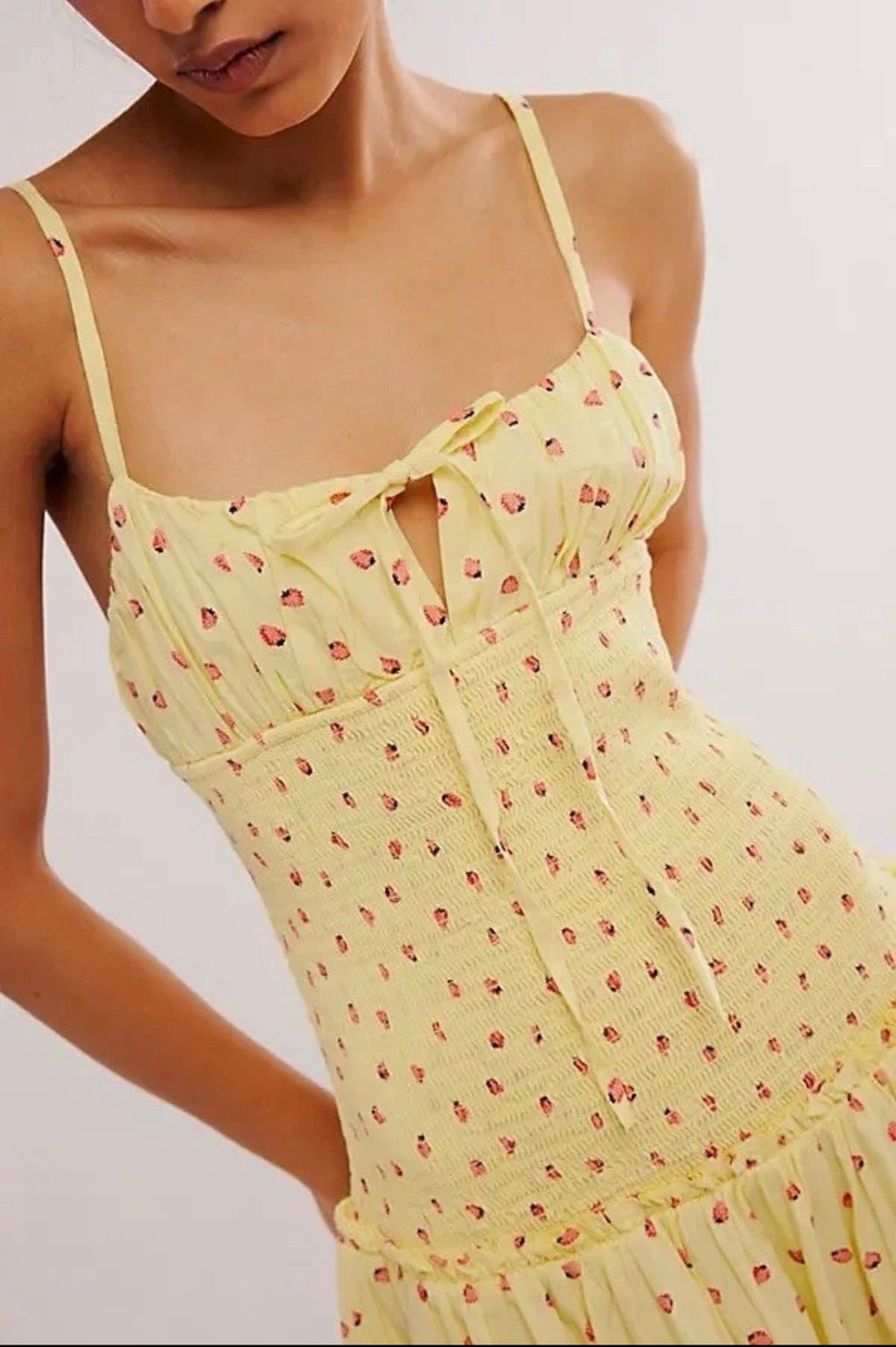 Pre-Loved Free People Lavender Daze Strawberry Print Smocked Midi Dress