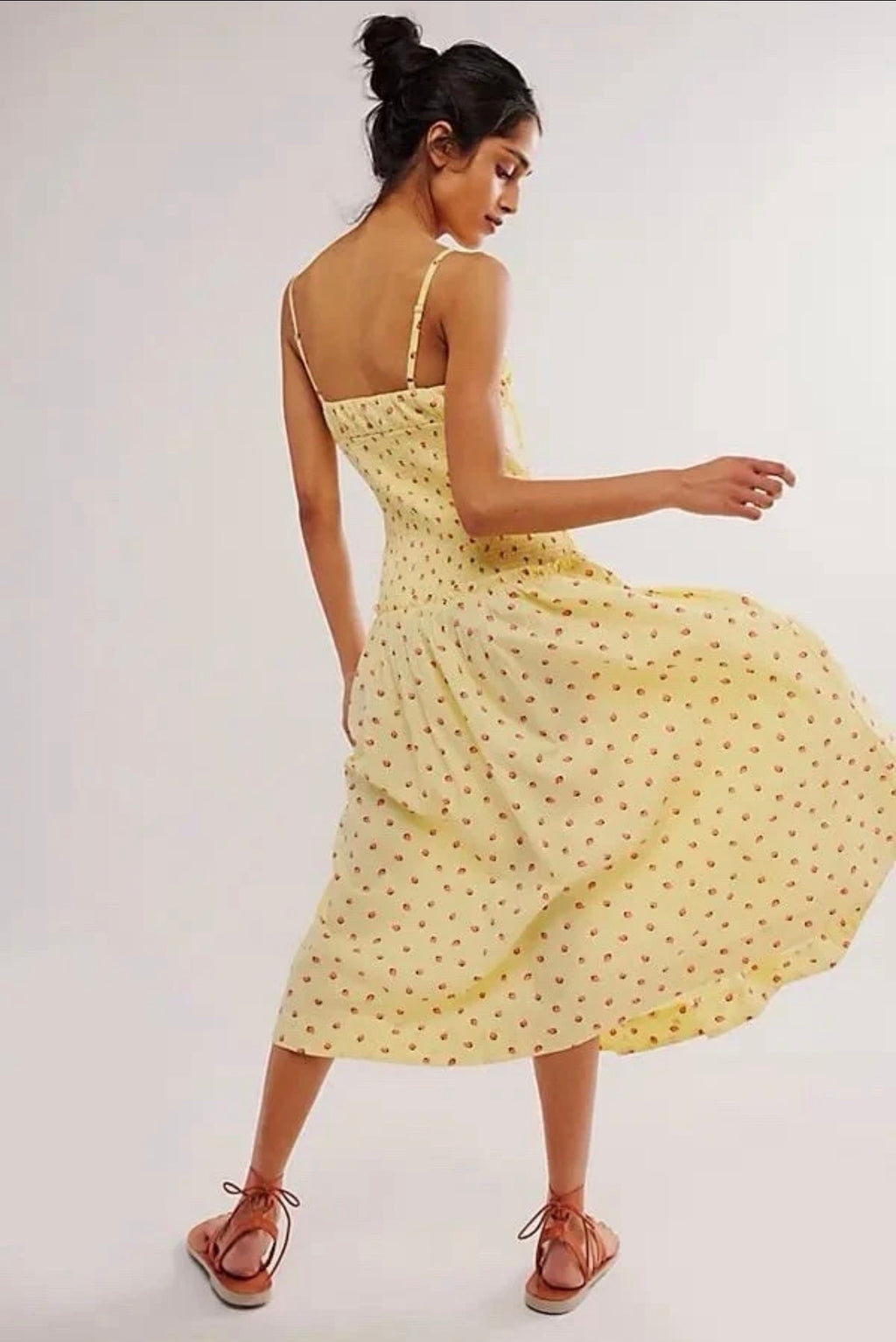 Pre-Loved Free People Lavender Daze Strawberry Print Smocked Midi Dress