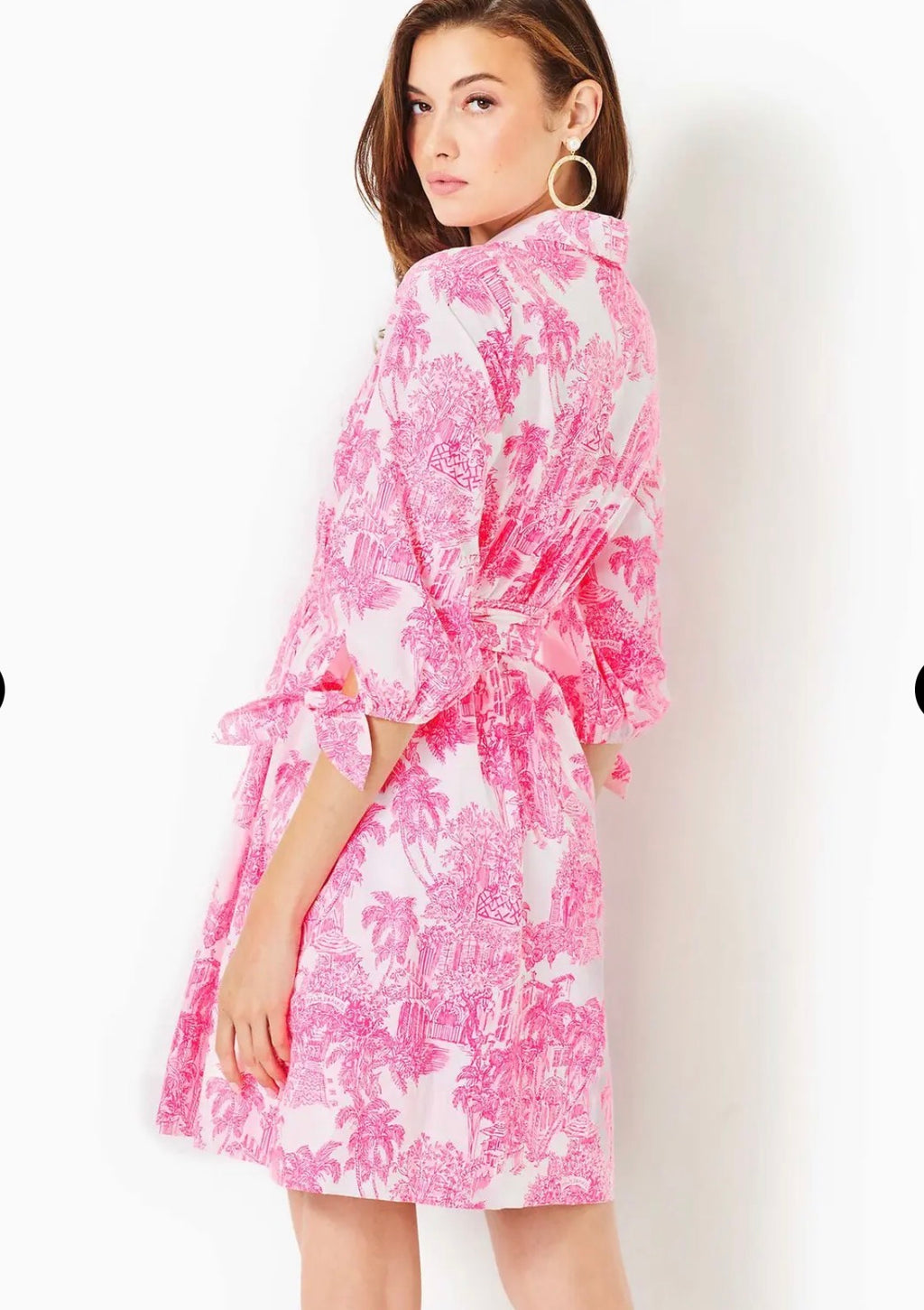 Lilly Pulitzer Amrita 3/4 Sleeve Cotton Shirtdress | Resort White PB Anniversary Toile