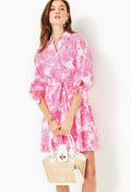 Lilly Pulitzer Amrita 3/4 Sleeve Cotton Shirtdress | Resort White PB Anniversary Toile