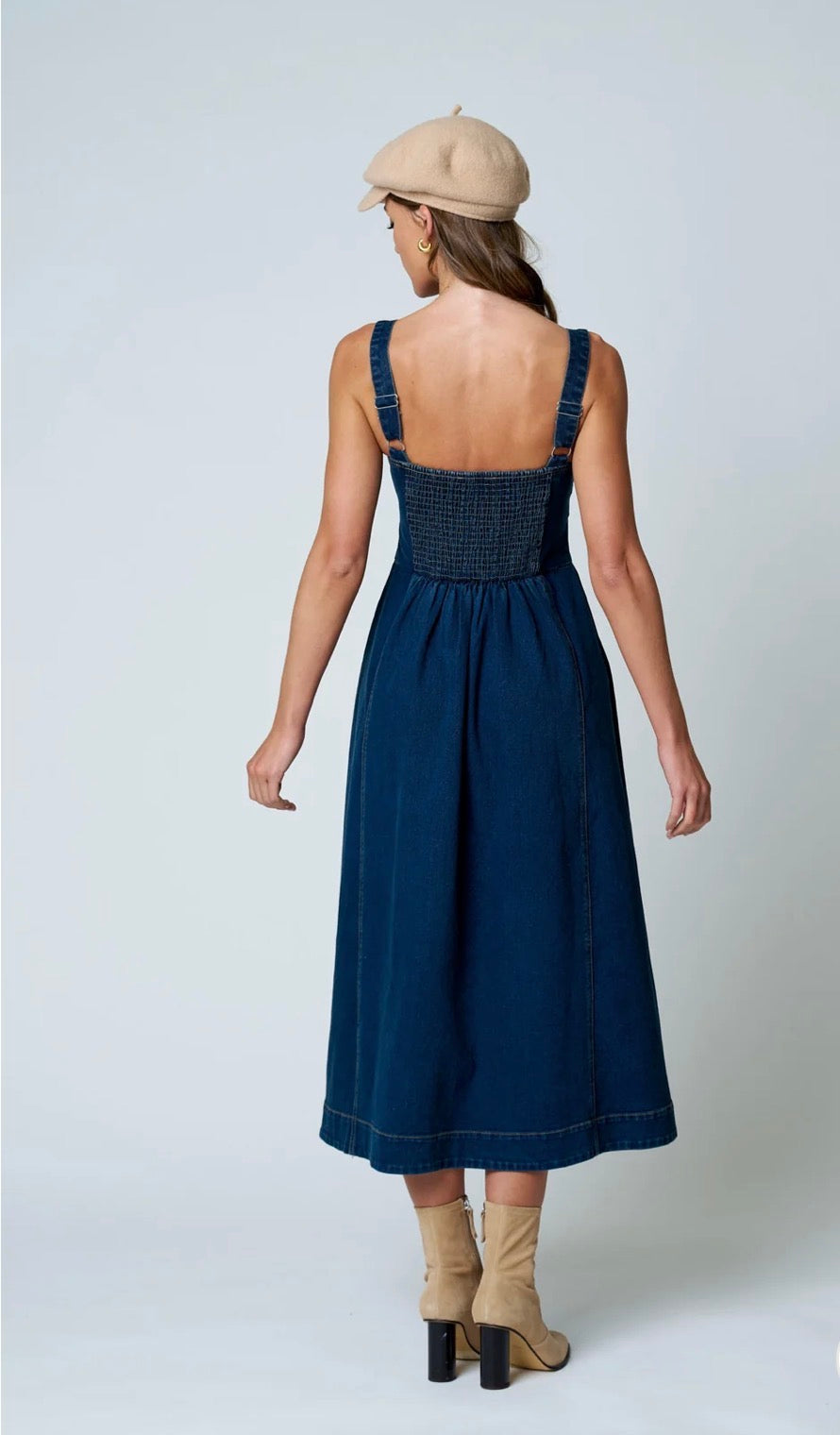 Sweetheart Corset Denim Midi Dress