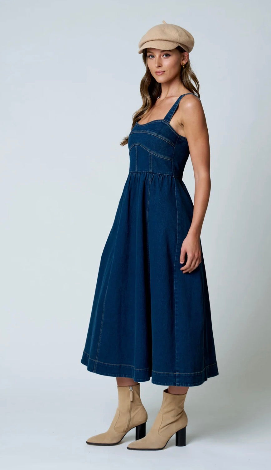 Sweetheart Corset Denim Midi Dress