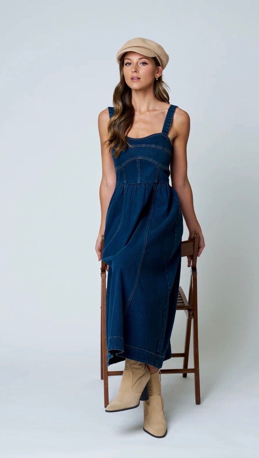 Sweetheart Corset Denim Midi Dress