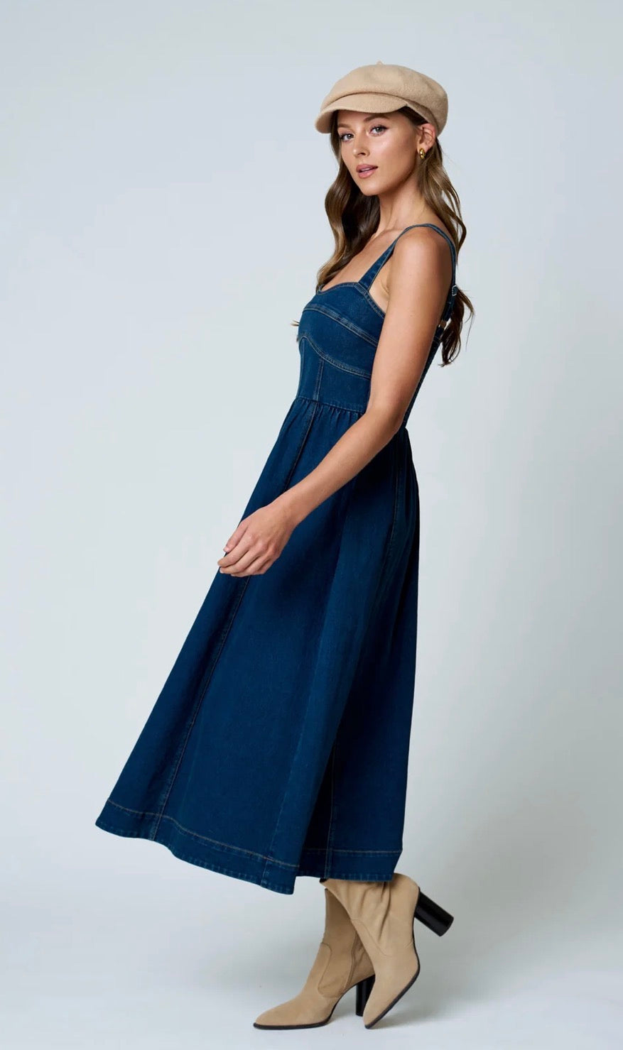 Sweetheart Corset Denim Midi Dress