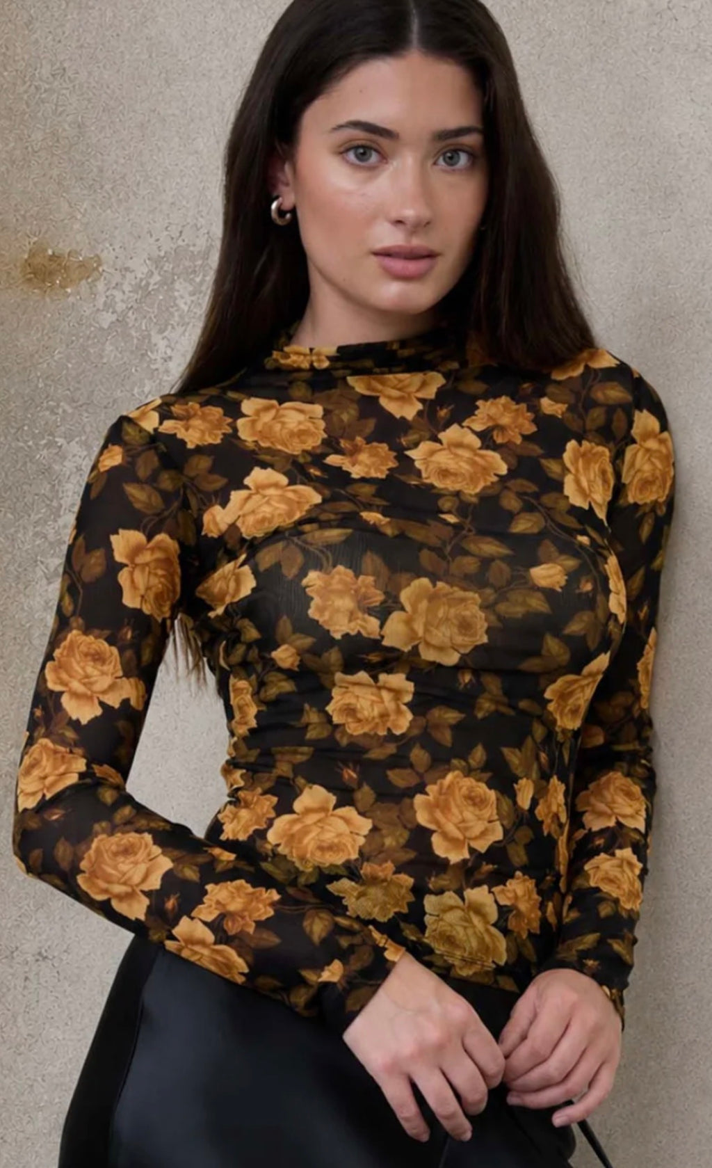 Vintage Rose Sheer Mesh Mock Neck Top
