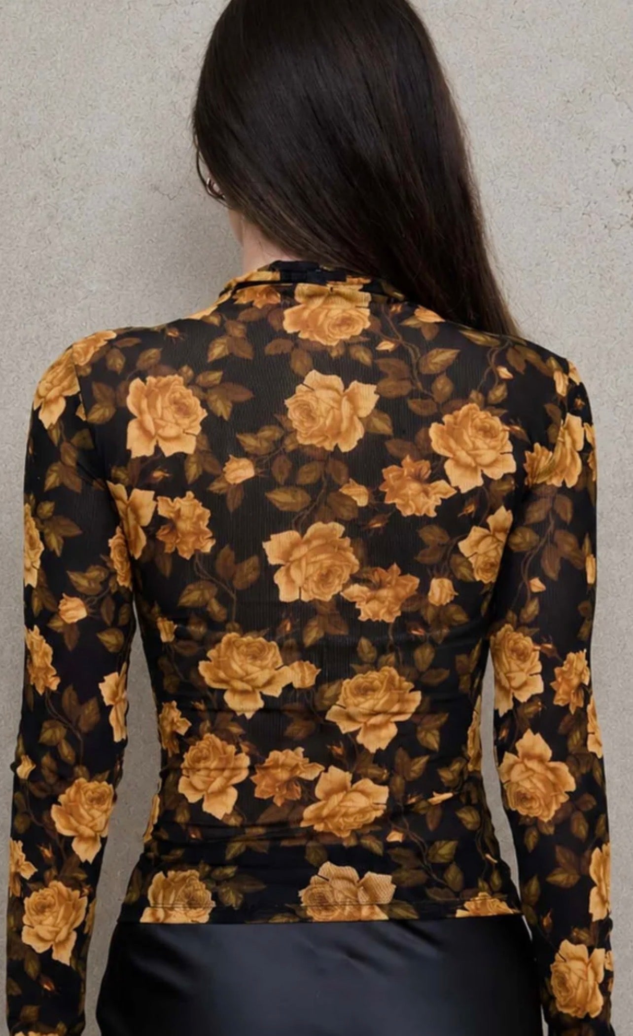 Vintage Rose Sheer Mesh Mock Neck Top