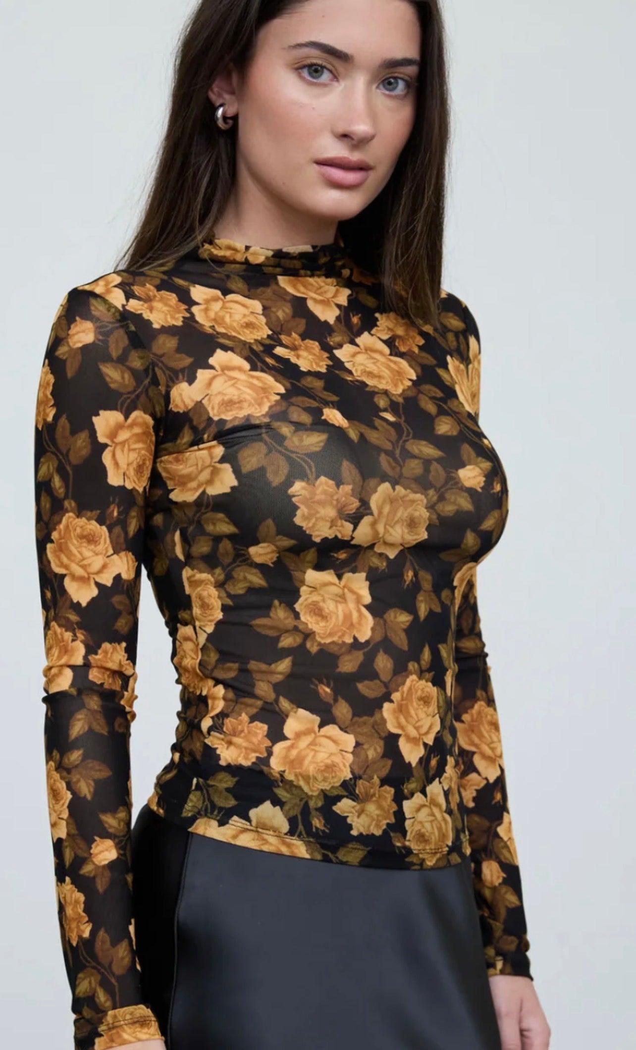 Vintage Rose Sheer Mesh Mock Neck Top