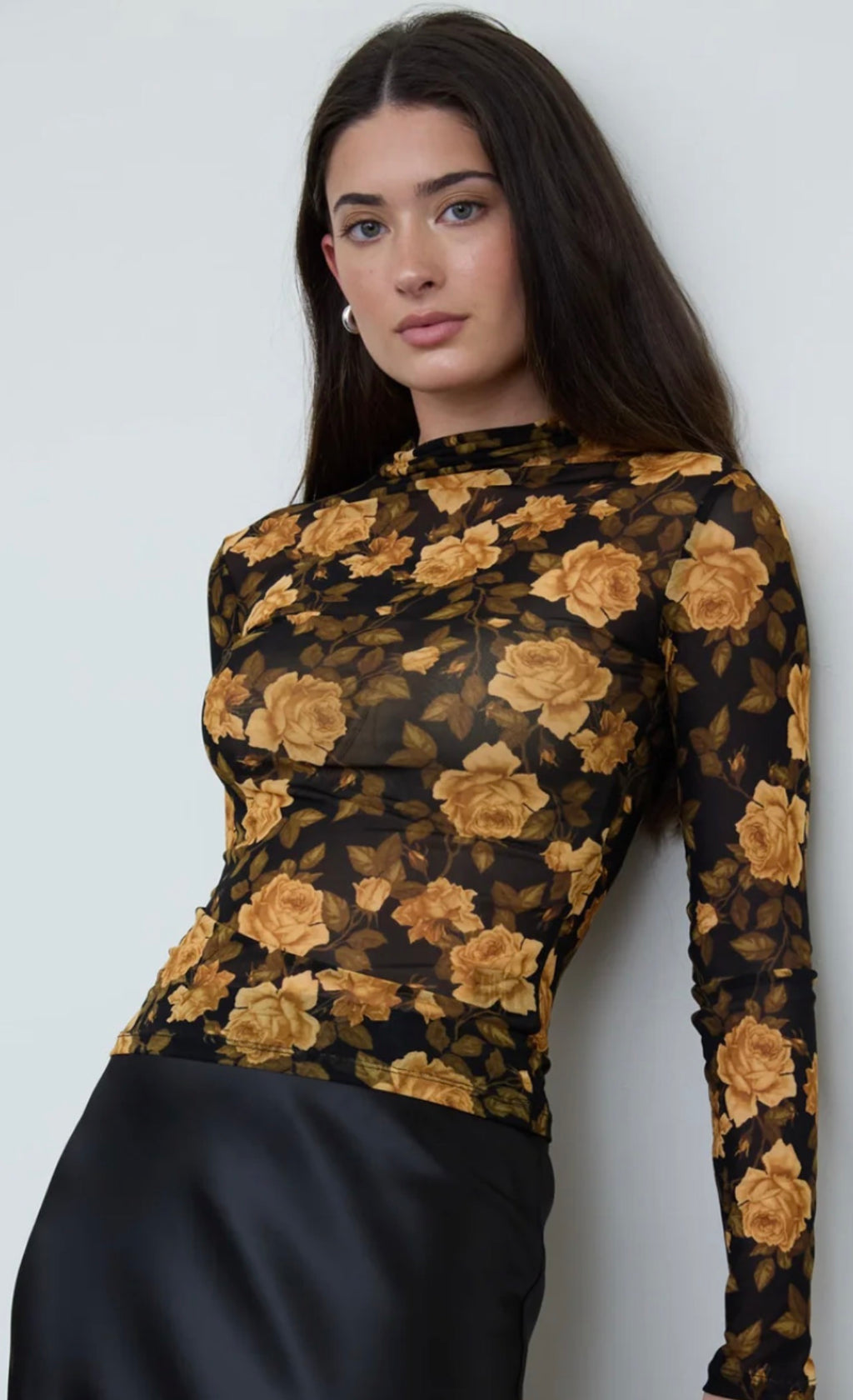 Vintage Rose Sheer Mesh Mock Neck Top