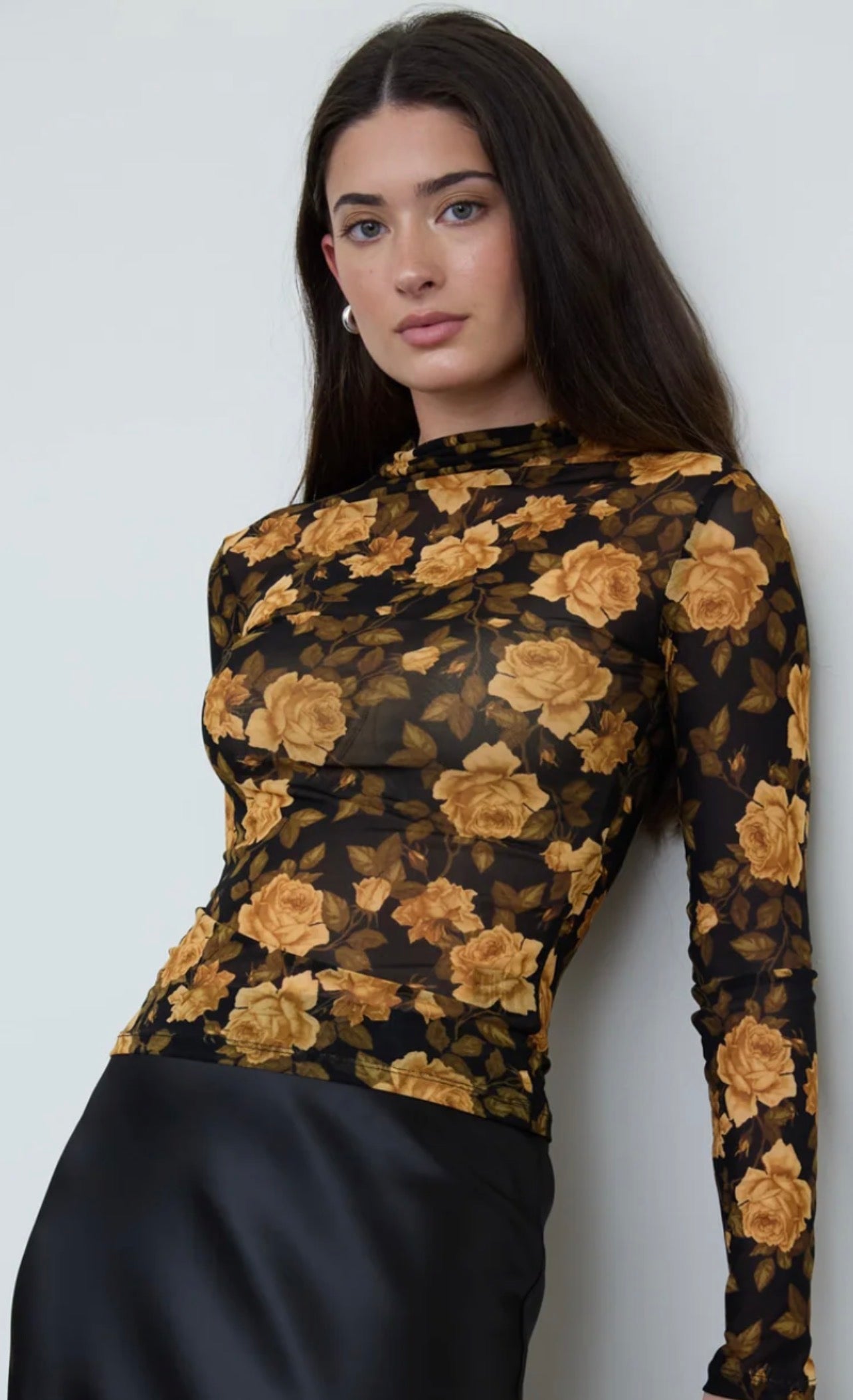 Vintage Rose Sheer Mesh Mock Neck Top