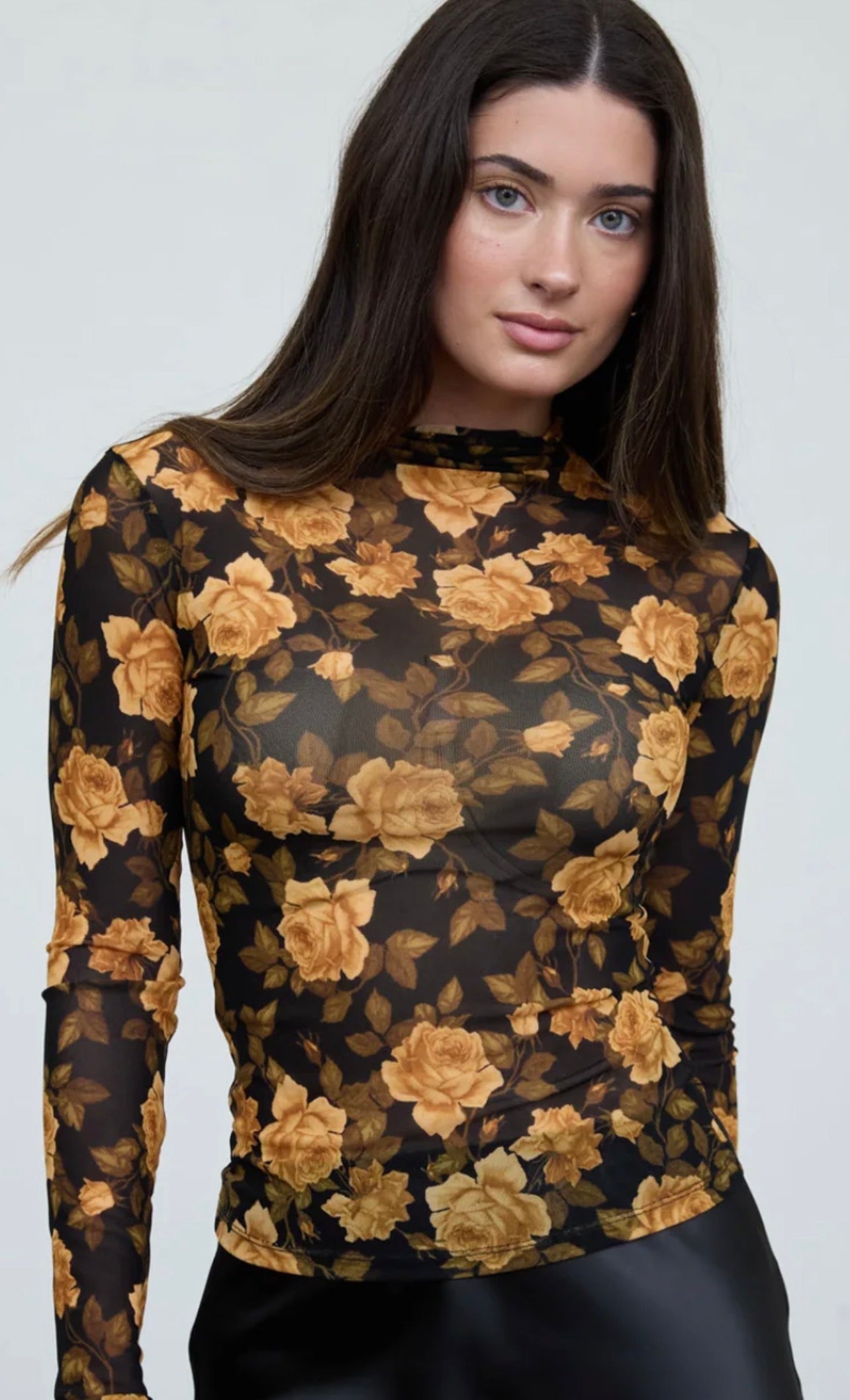 Vintage Rose Sheer Mesh Mock Neck Top