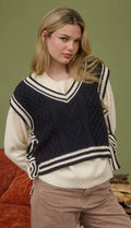 Vintage Varsity Side Tie Cable Knit Sweater Vest