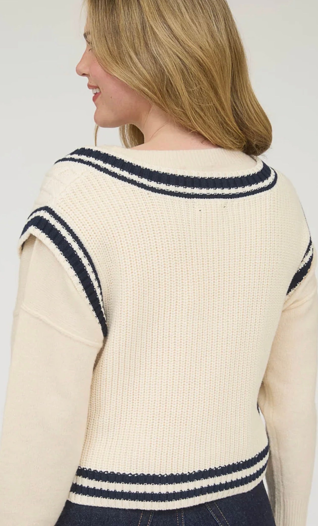 Vintage Varsity Side Tie Cable Knit Sweater Vest