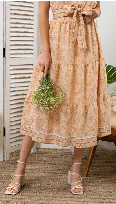 Floral Contrast Midi Skirt