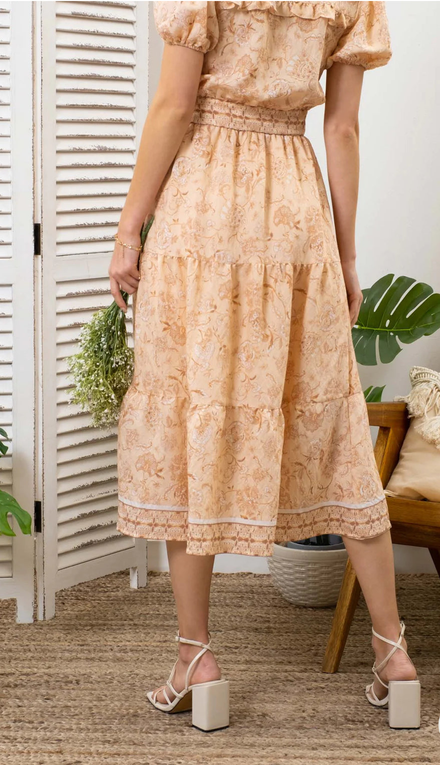 Floral Contrast Midi Skirt