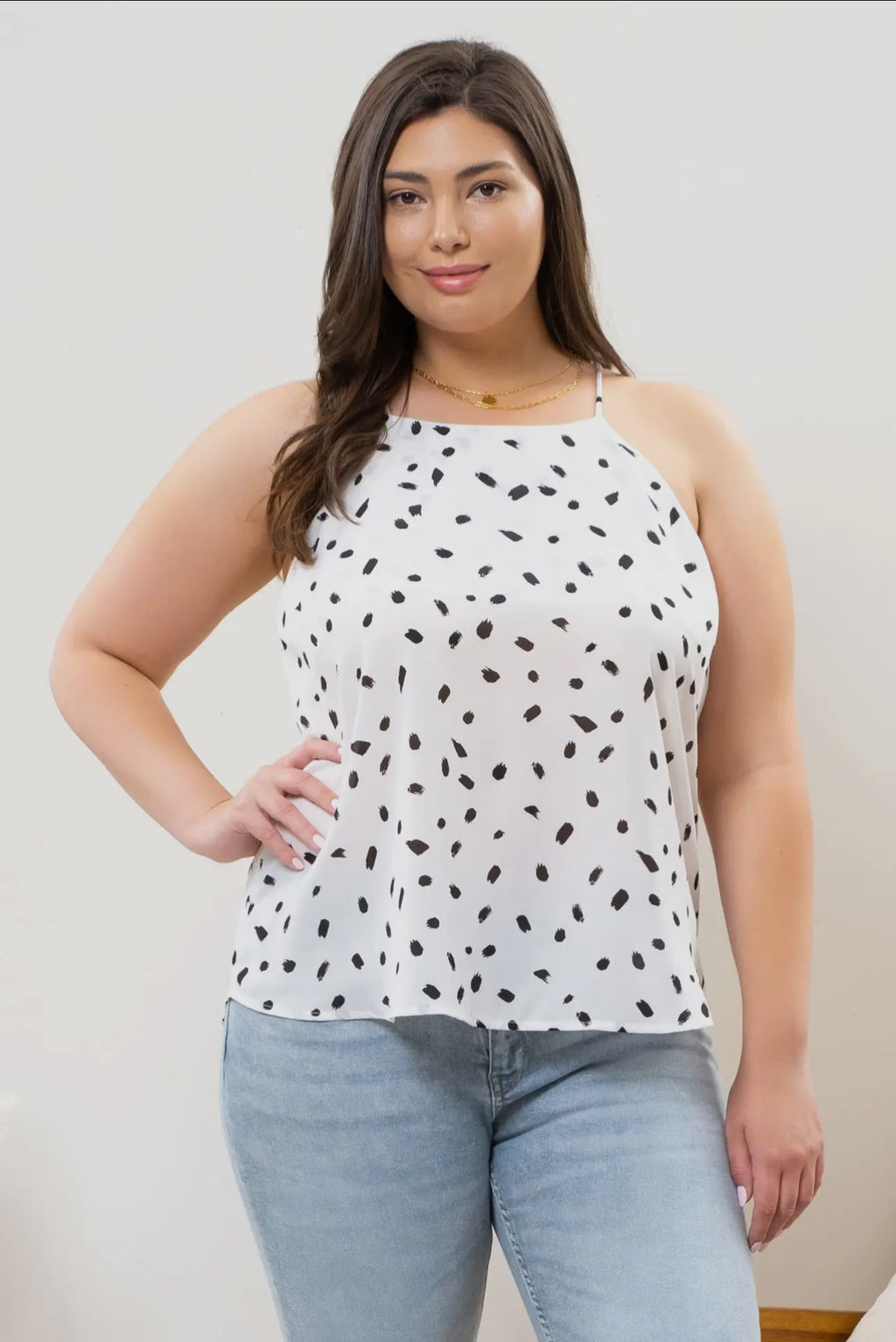 Plus Size Brush Stroke Halter Top.