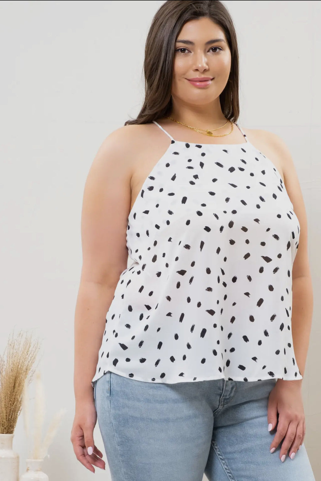 Plus Size Brush Stroke Halter Top.