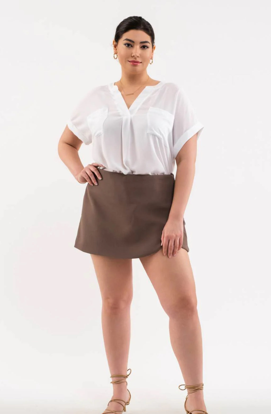 Plus Size Split Neck Front Pocket Top