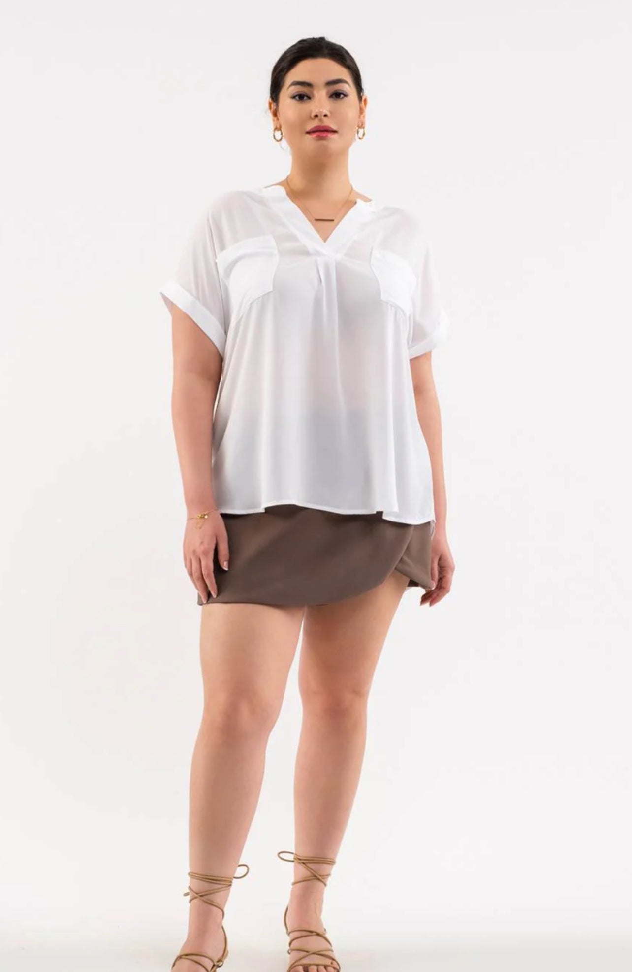 Plus Size Split Neck Front Pocket Top