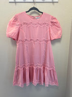 Pink Puff Sleeve Lace Insert Dress