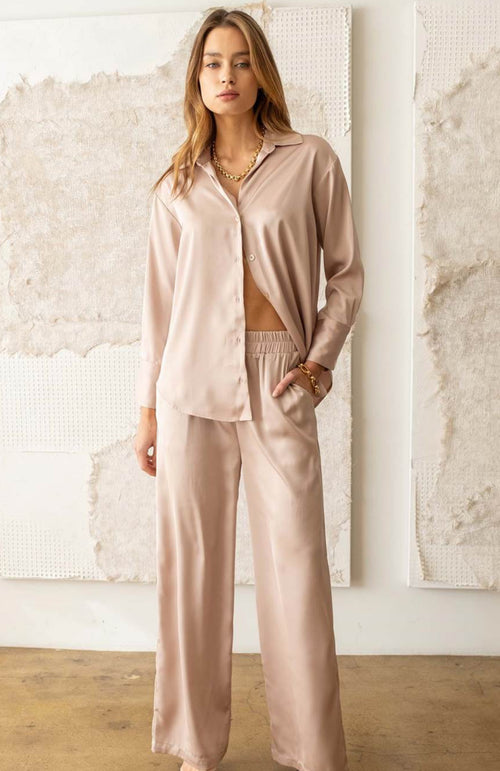 Solid Satin Wide Leg Pants
