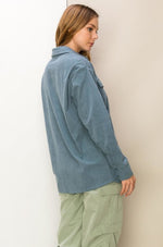 Corduroy Shacket with Flap Pocket