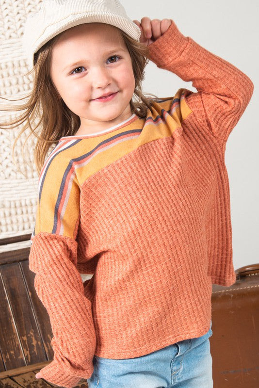 Girls Stripe Waffle Knit Top